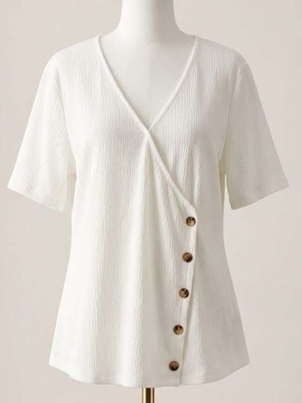 Bloomchic White V-Neck Short Sleeve Button Front Wrap Top Size 10 Medium
